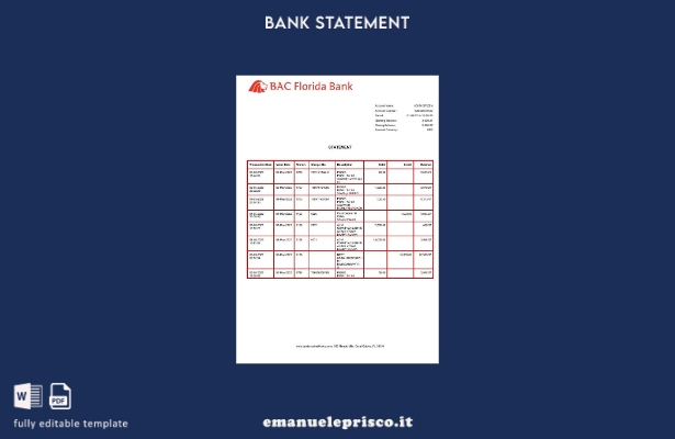 modello word di estratto conto bancario USA BAC Florida in stile verificato